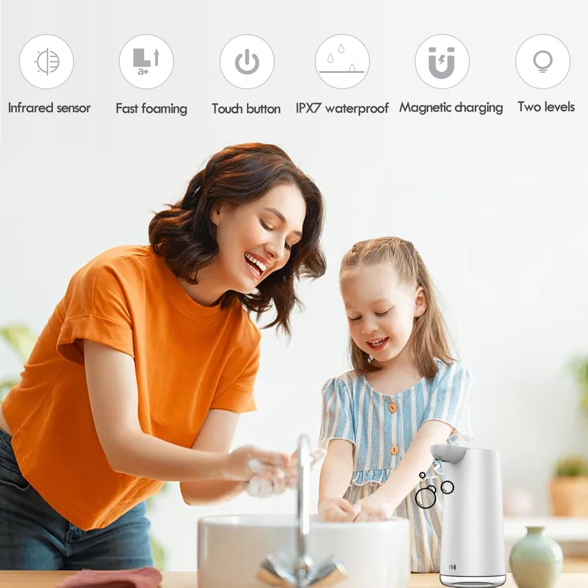 Dozator automat de sapun Frohsun, IPX7 350ml reincarcabil, dozator de