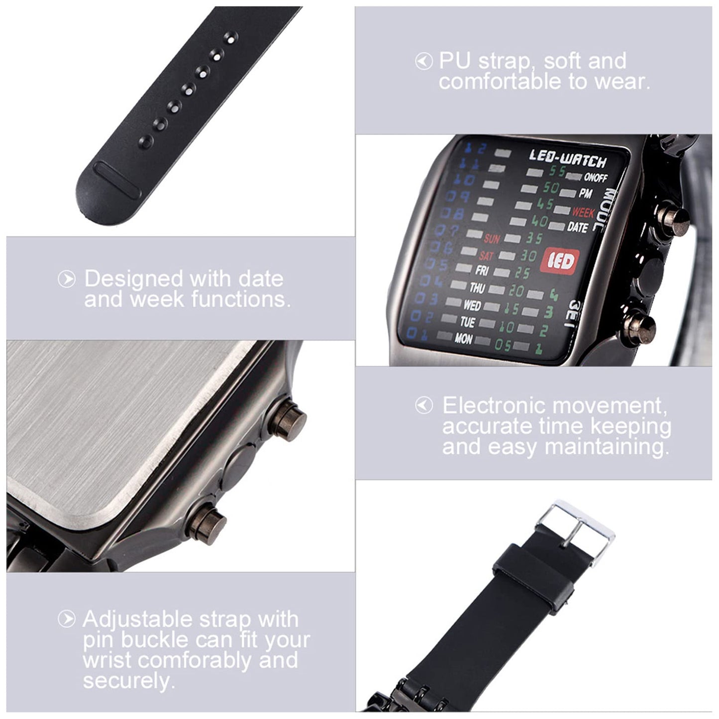 Ceas electronic LED Tyenaza, ceas impermeabil cu calendar electronic binar