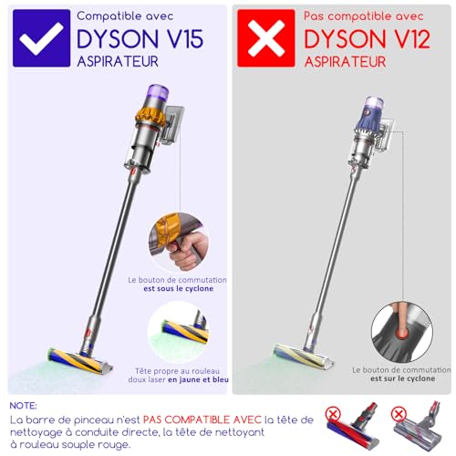 Bară de perie moale subțire compatibilă cu aspiratorul Dyson V15 Detect cu