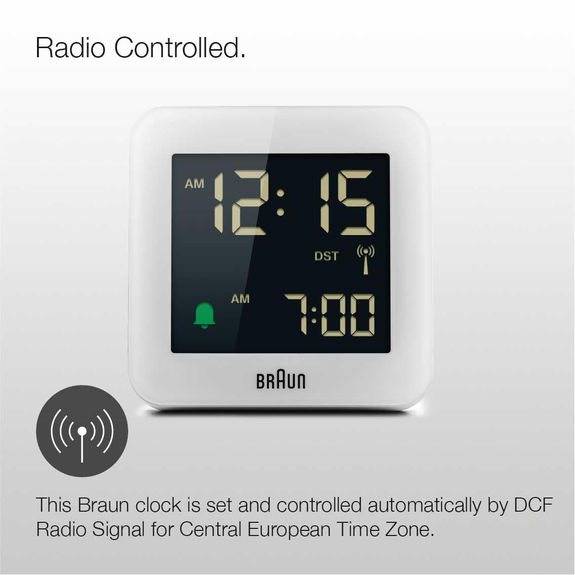 Ceas cu alarma digital controlat prin radio Braun pentru fus