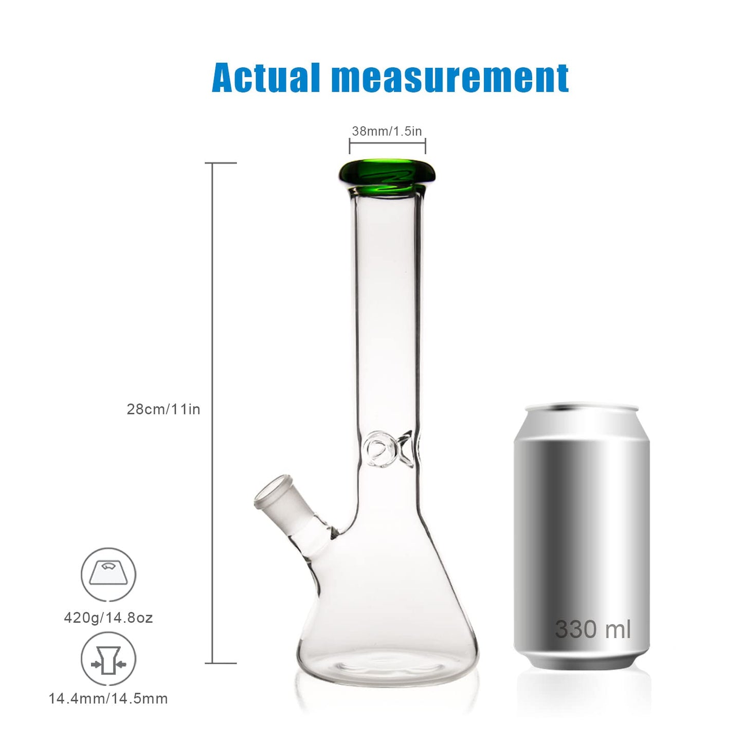 Bong de sticla pentru fumat 14,5 mm inaltime 26 cm