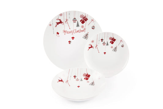 Set de vesela Merry Christmas, 18 piese, alb/rosu
