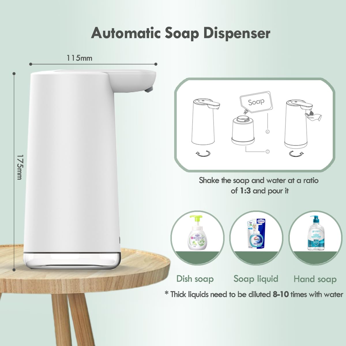 Dozator automat de sapun Frohsun, IPX7 350ml reincarcabil, dozator de