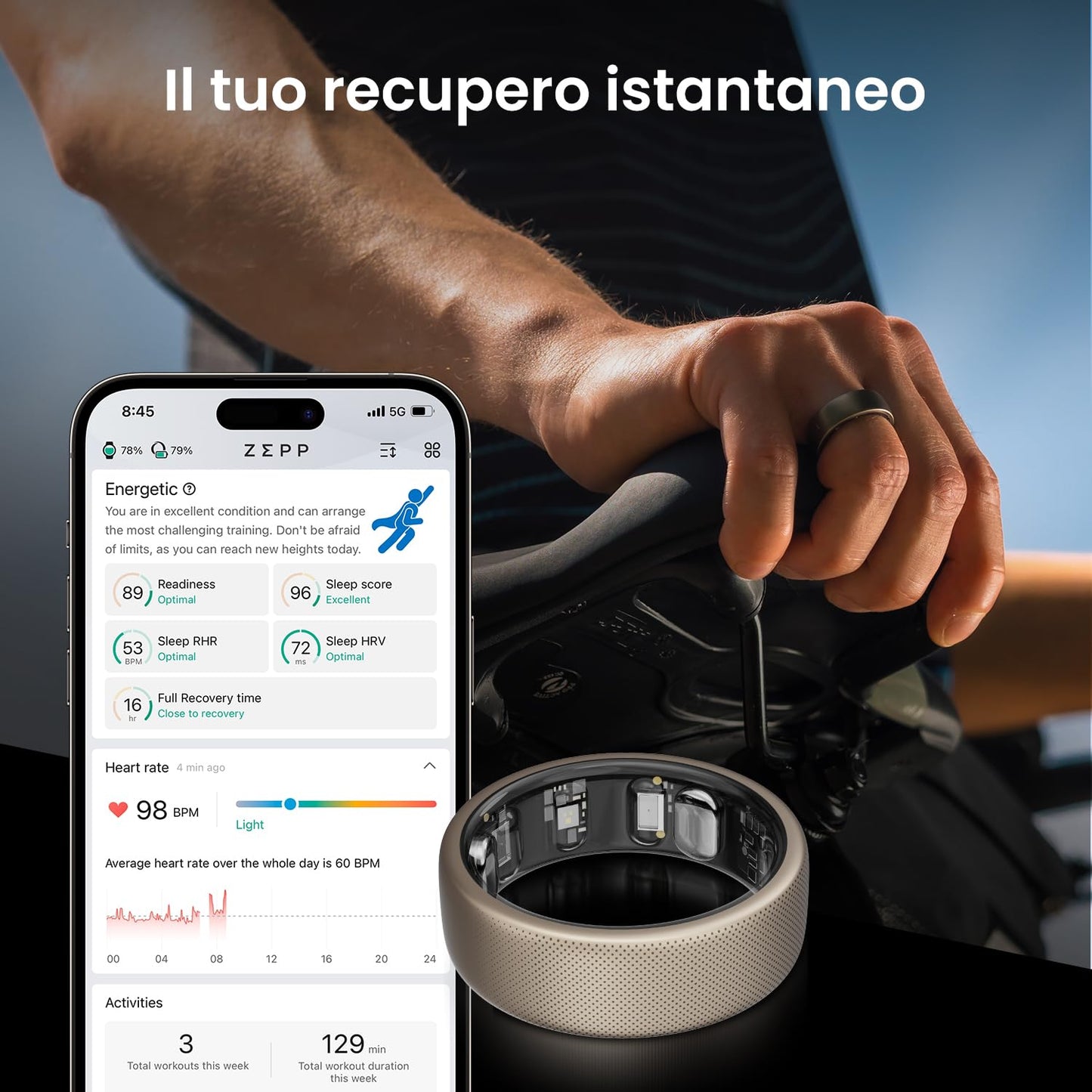 Inel Amazfit Helio marimea 12 cu monitorizare a somnului si