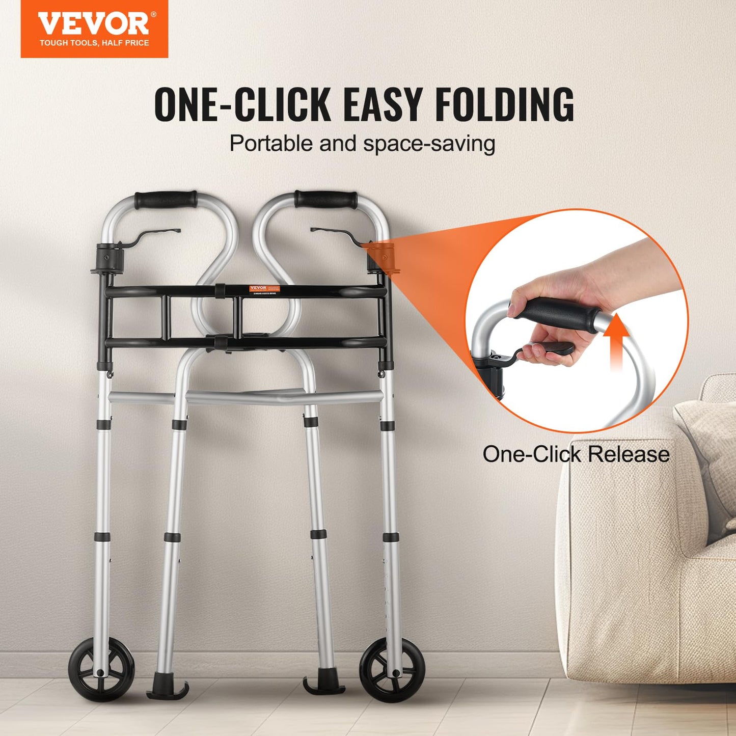 Rollator pliabil 3-in-1 VEVOR, ajutor pentru mobil