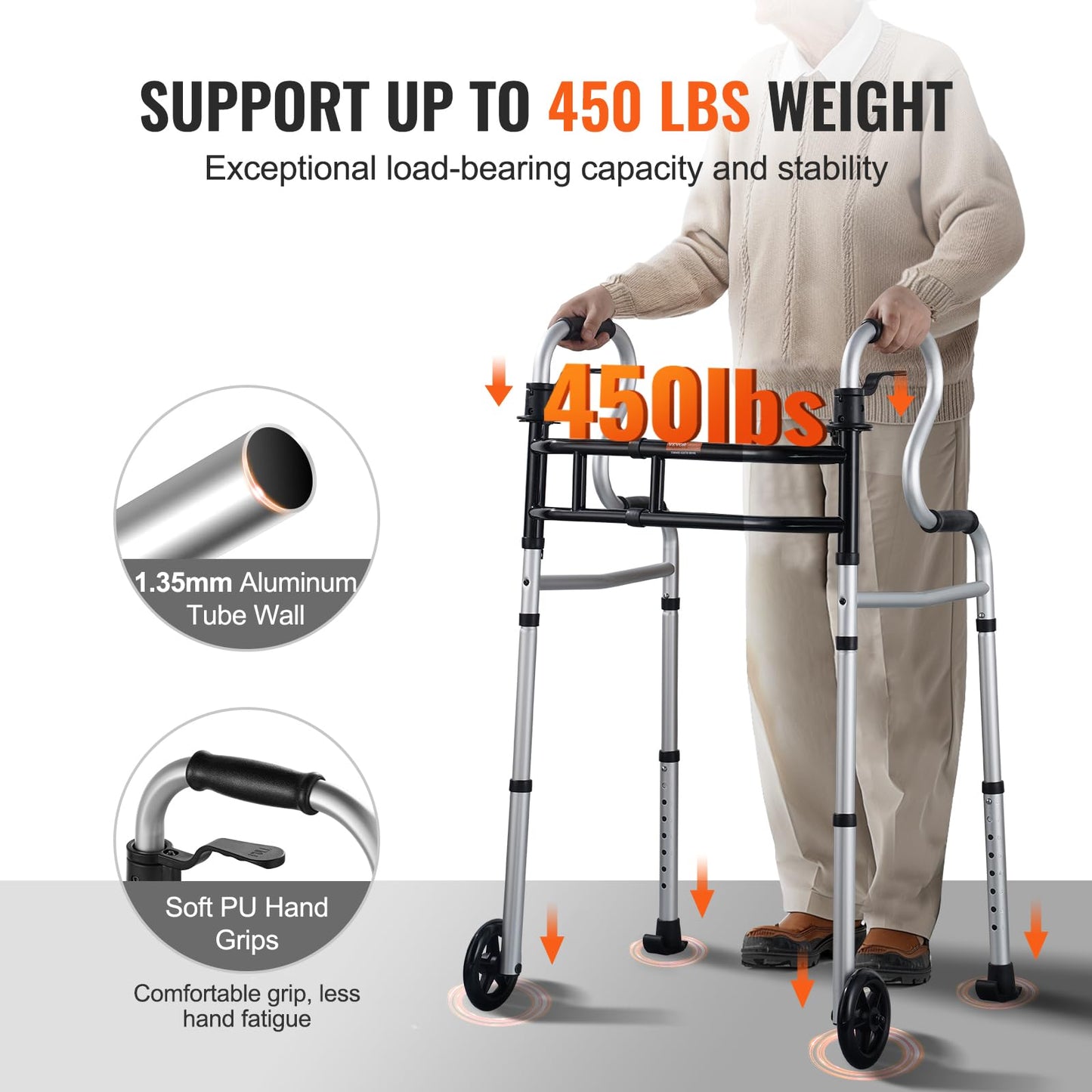 Rollator pliabil 3-in-1 VEVOR, ajutor pentru mobil