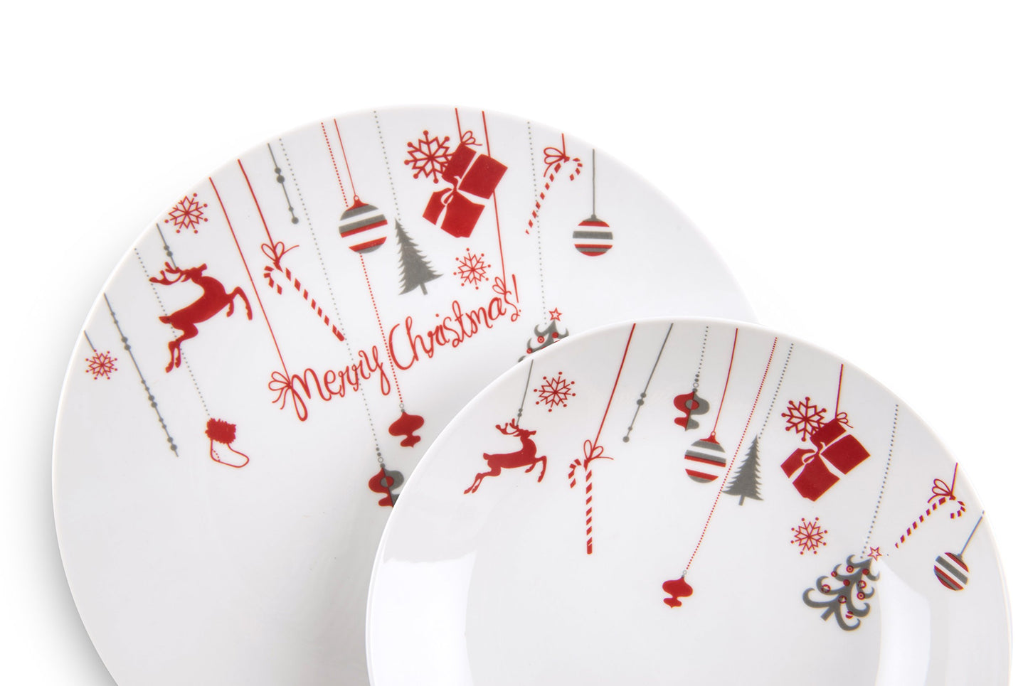 Set de vesela Merry Christmas, 18 piese, alb/rosu