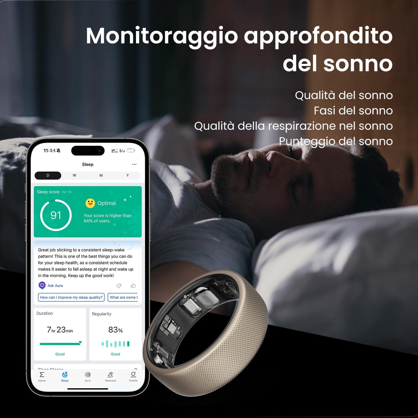 Inel Amazfit Helio marimea 12 cu monitorizare a somnului si