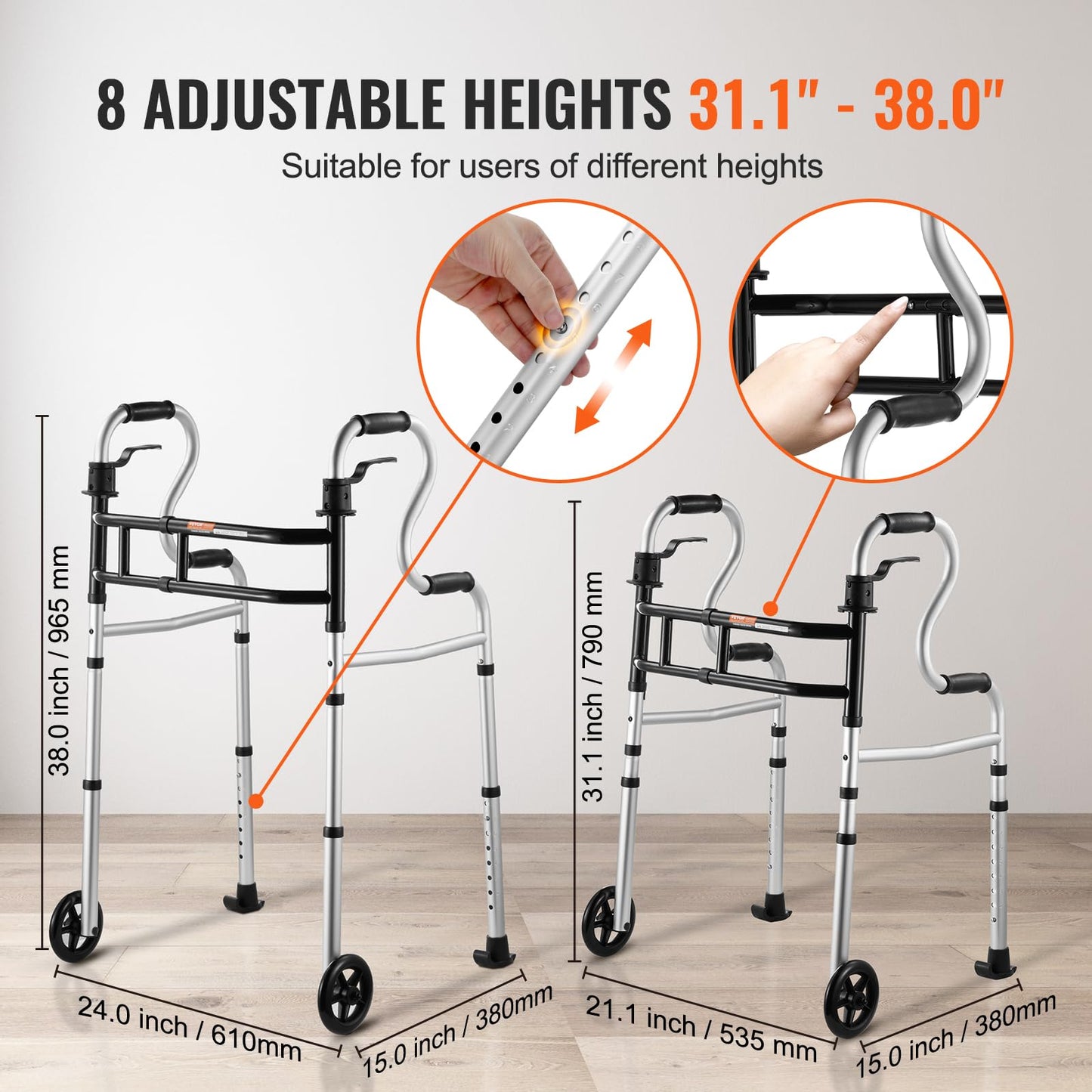 Rollator pliabil 3-in-1 VEVOR, ajutor pentru mobil