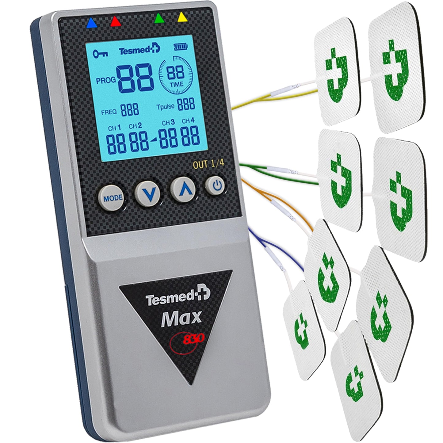 TESMED Max 830: Electrostimulator muscular profesional Tens/EMS/Masaj cu stimulari secventiale,