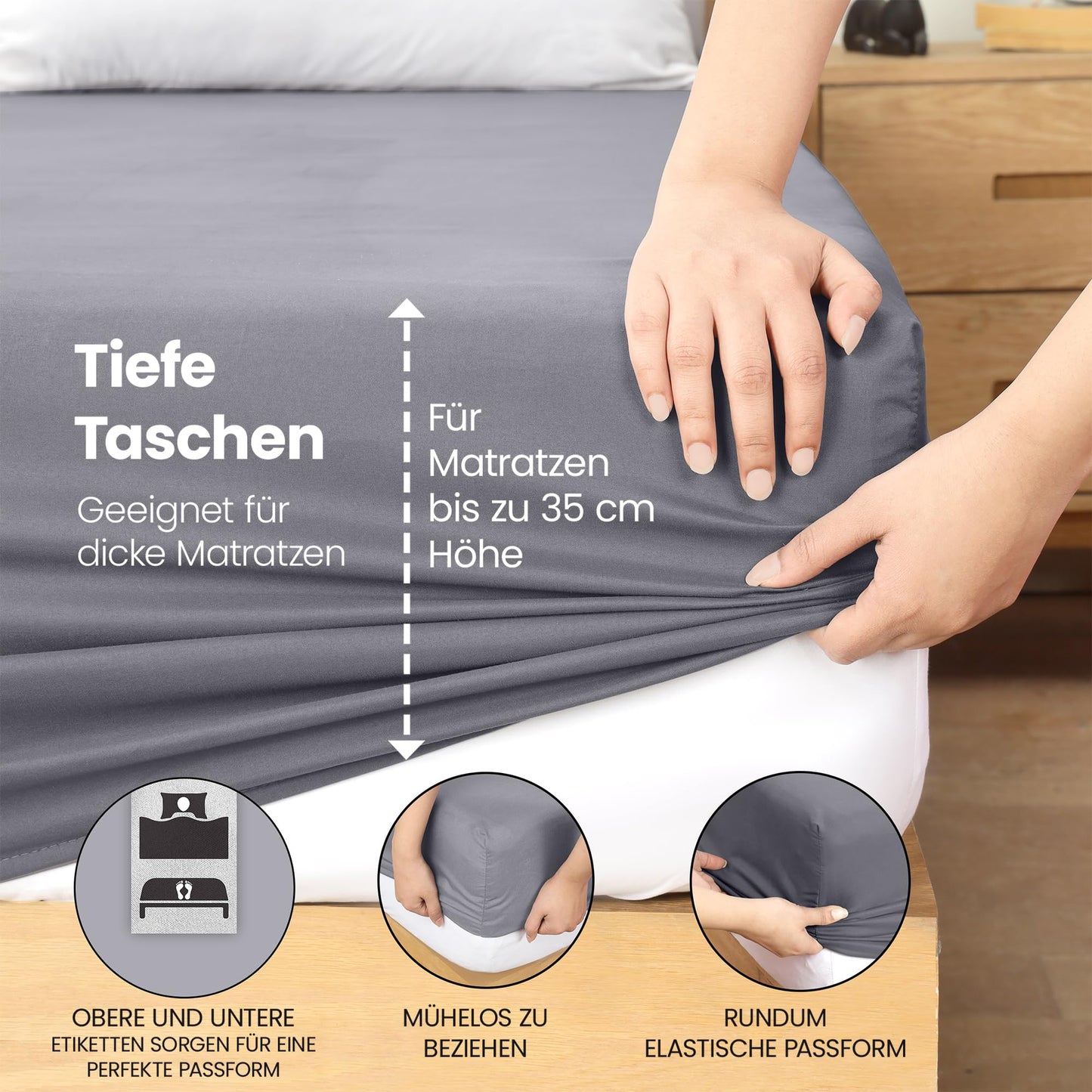 Utopia Bedding - Cearsaf cu elastic 200x200cm - Gri -