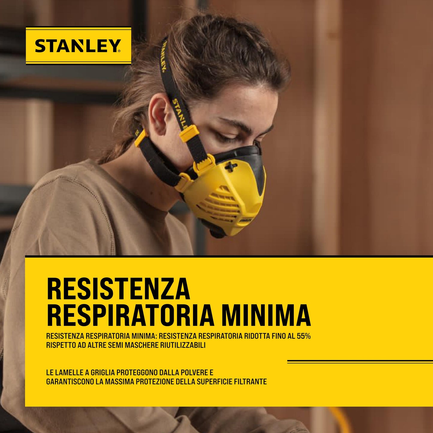 Respirator STANLEY P3, masca de praf reutilizabila cu tehnologie de