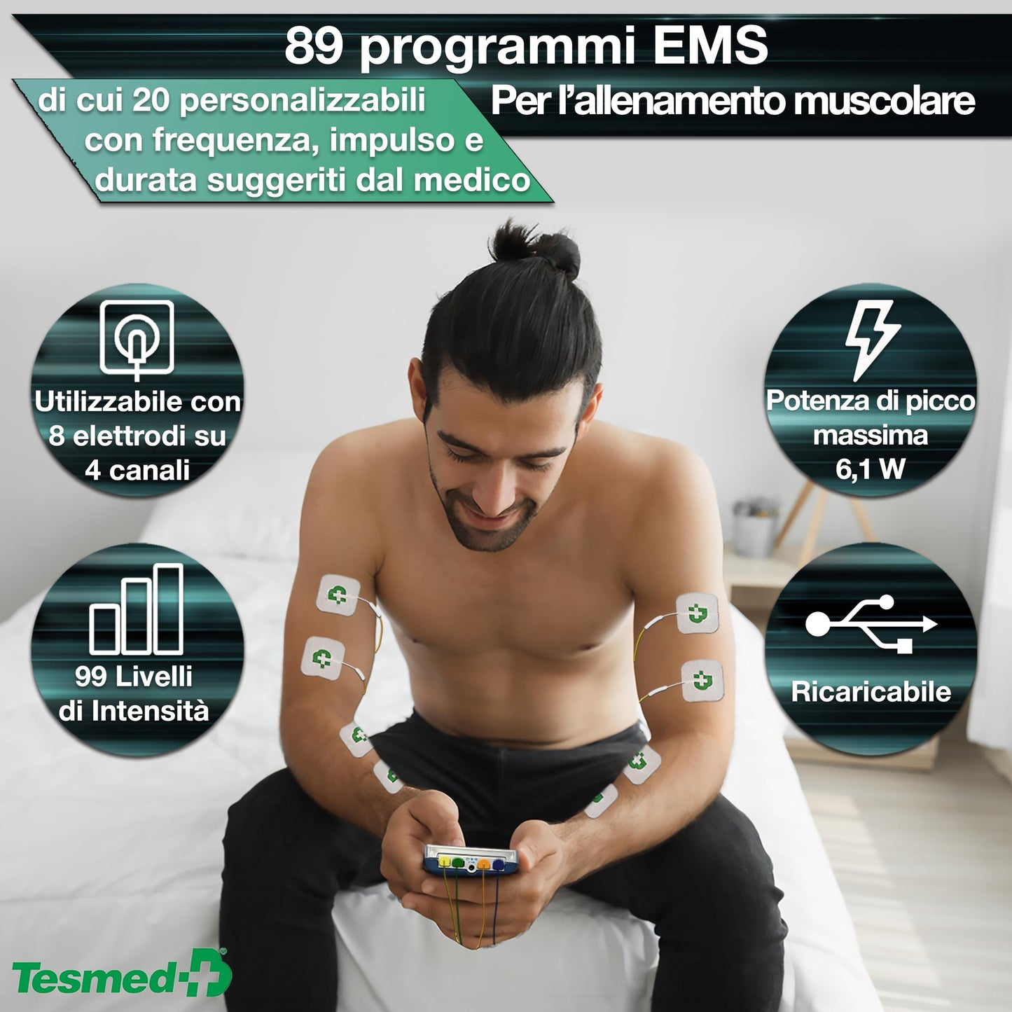 TESMED Max 830: Electrostimulator muscular profesional Tens/EMS/Masaj cu stimulari secventiale,