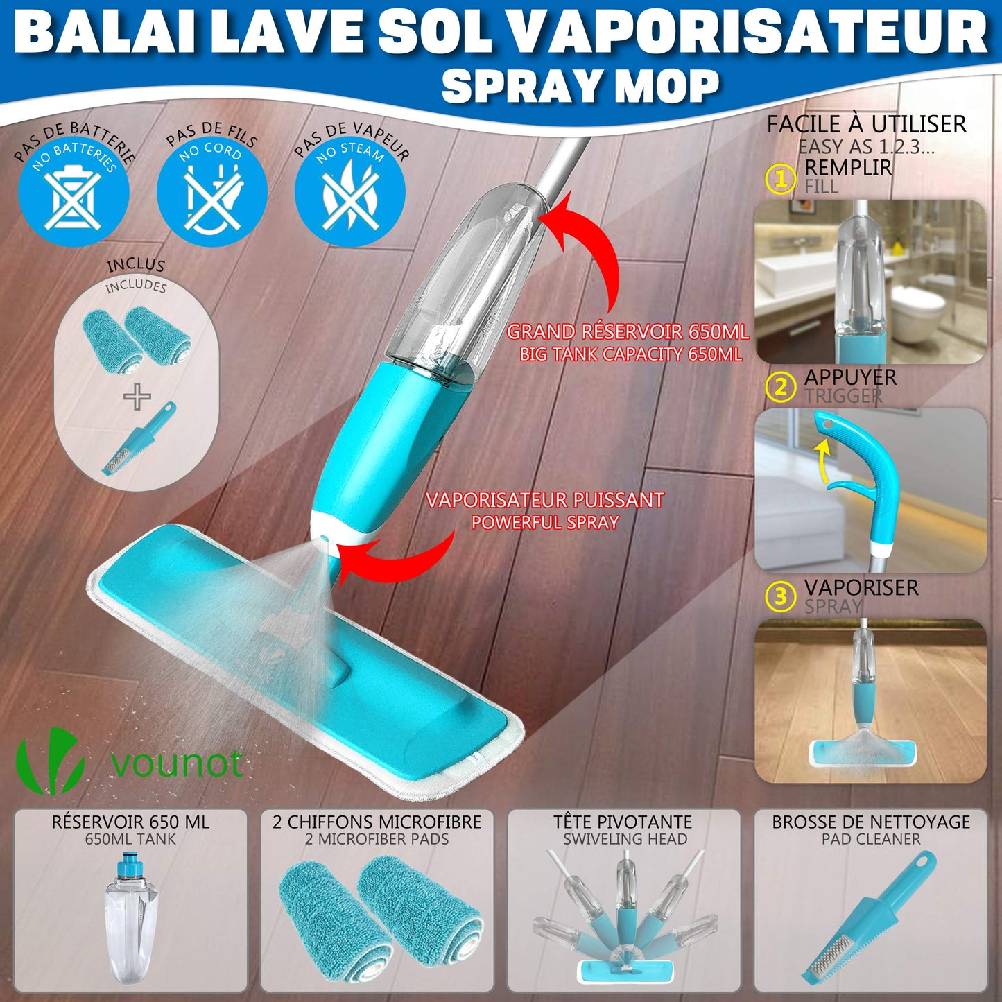 Mop pulverizator VOUNOT®, Mop pulverizator cu rezervor de apa de